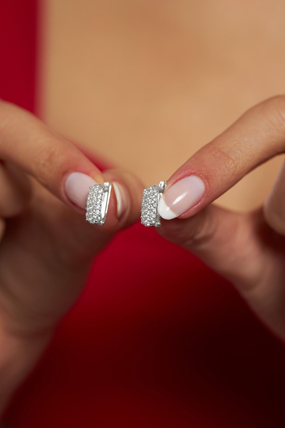 CZ J Clip-On Minimalist Earrings Rhodium Plated Silver