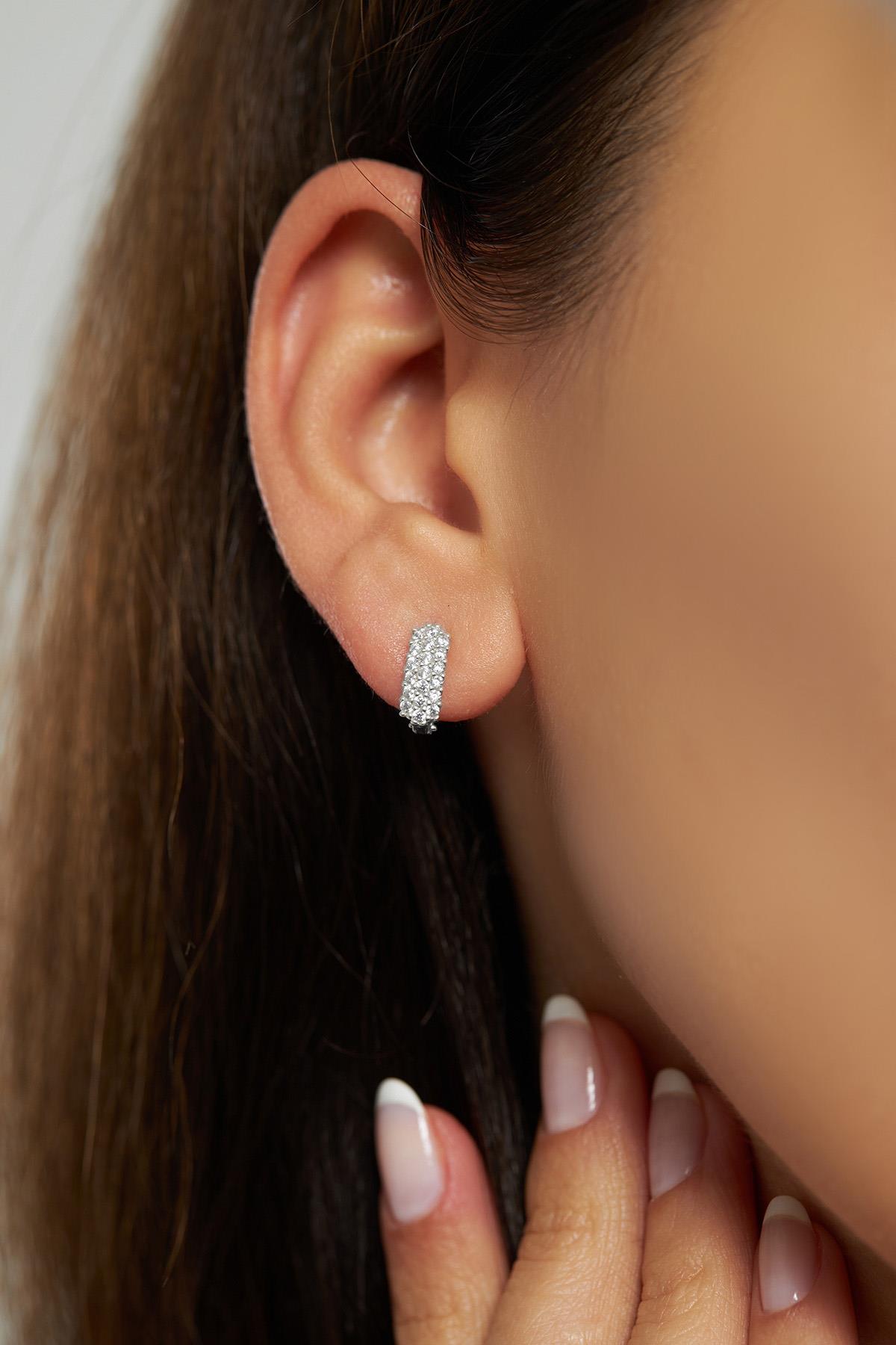 CZ J Clip-On Minimalist Earrings Rhodium Plated Silver