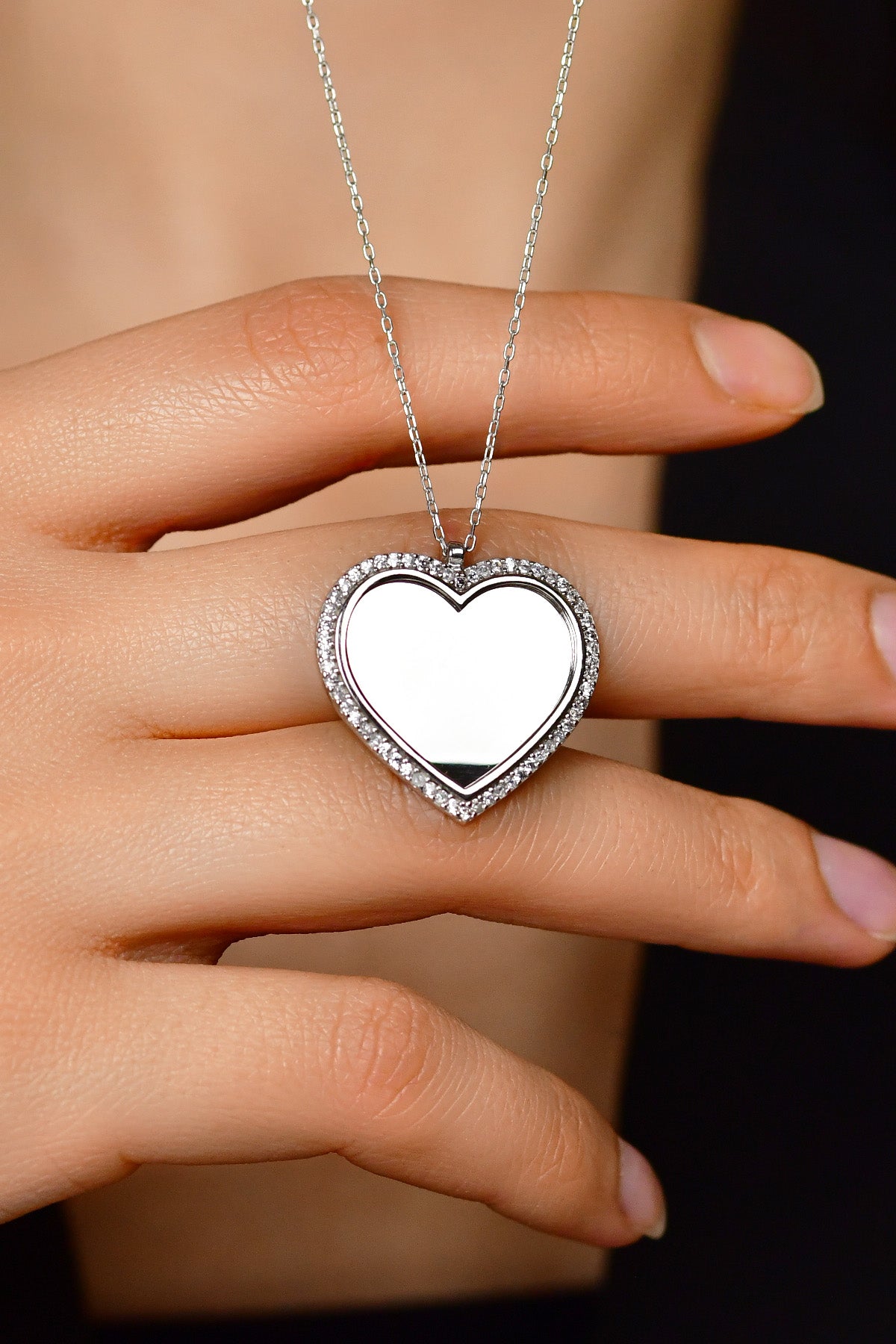 Rhodium Plated Zircon Heart Name Necklace in 925 sterling silver - view 2