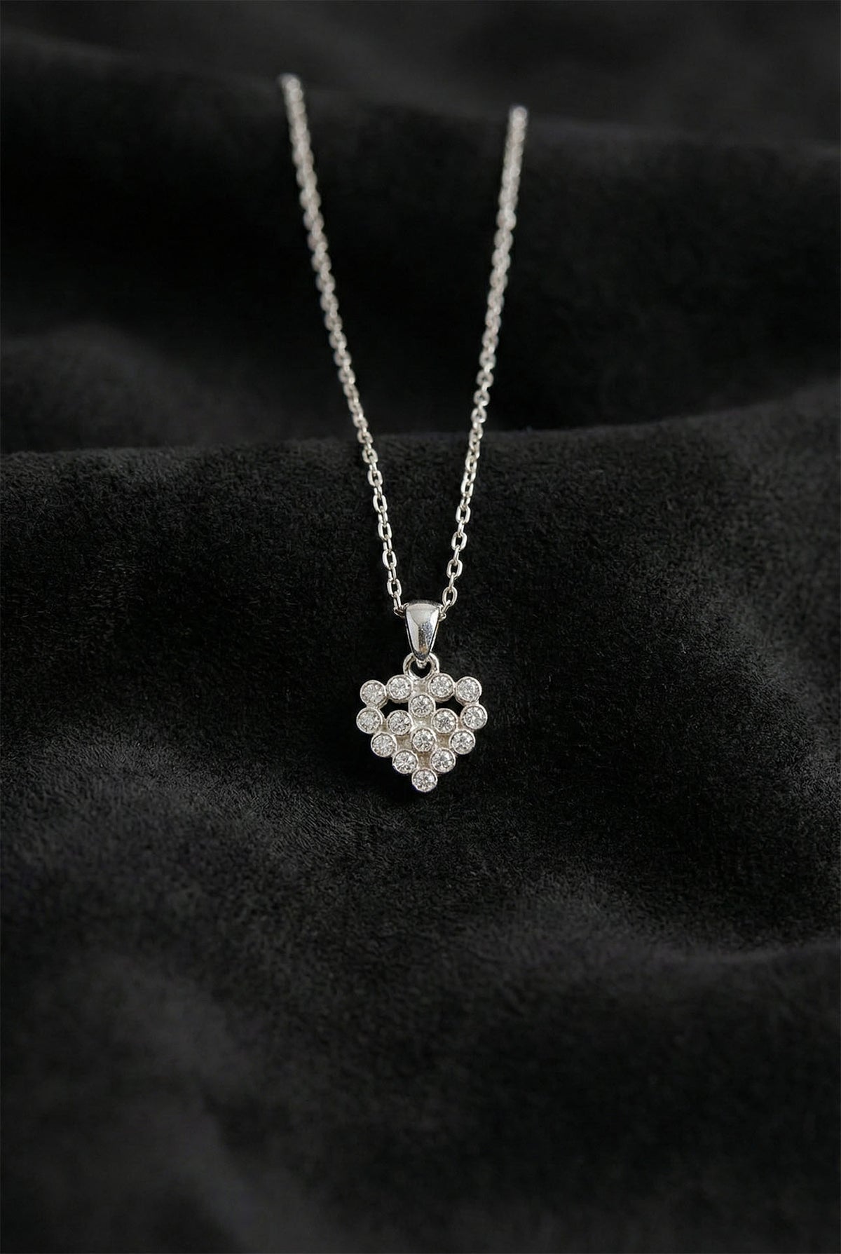 Rhodium Heart Necklace with Zircon in 925 sterling silver