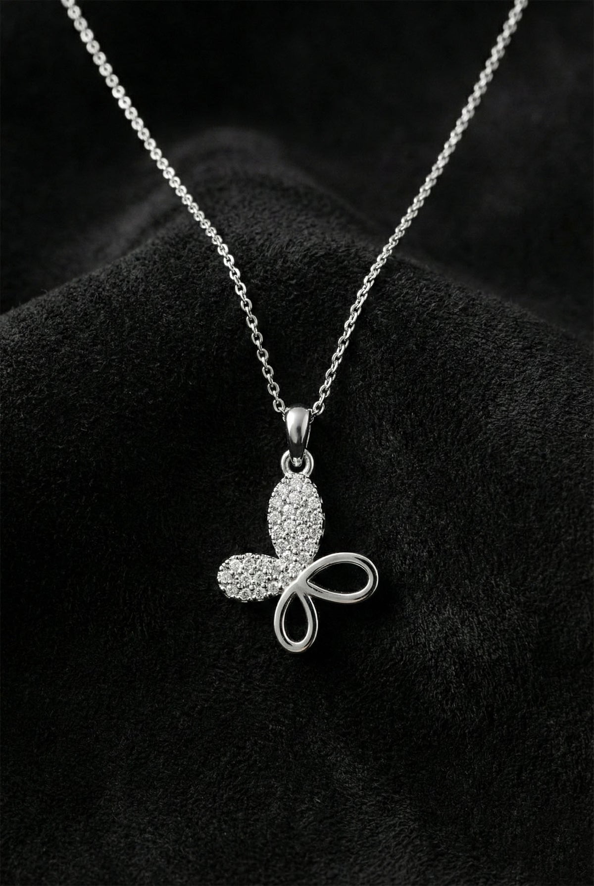 Rhodium Zircon Butterfly Necklace Pendant in 925 sterling silver