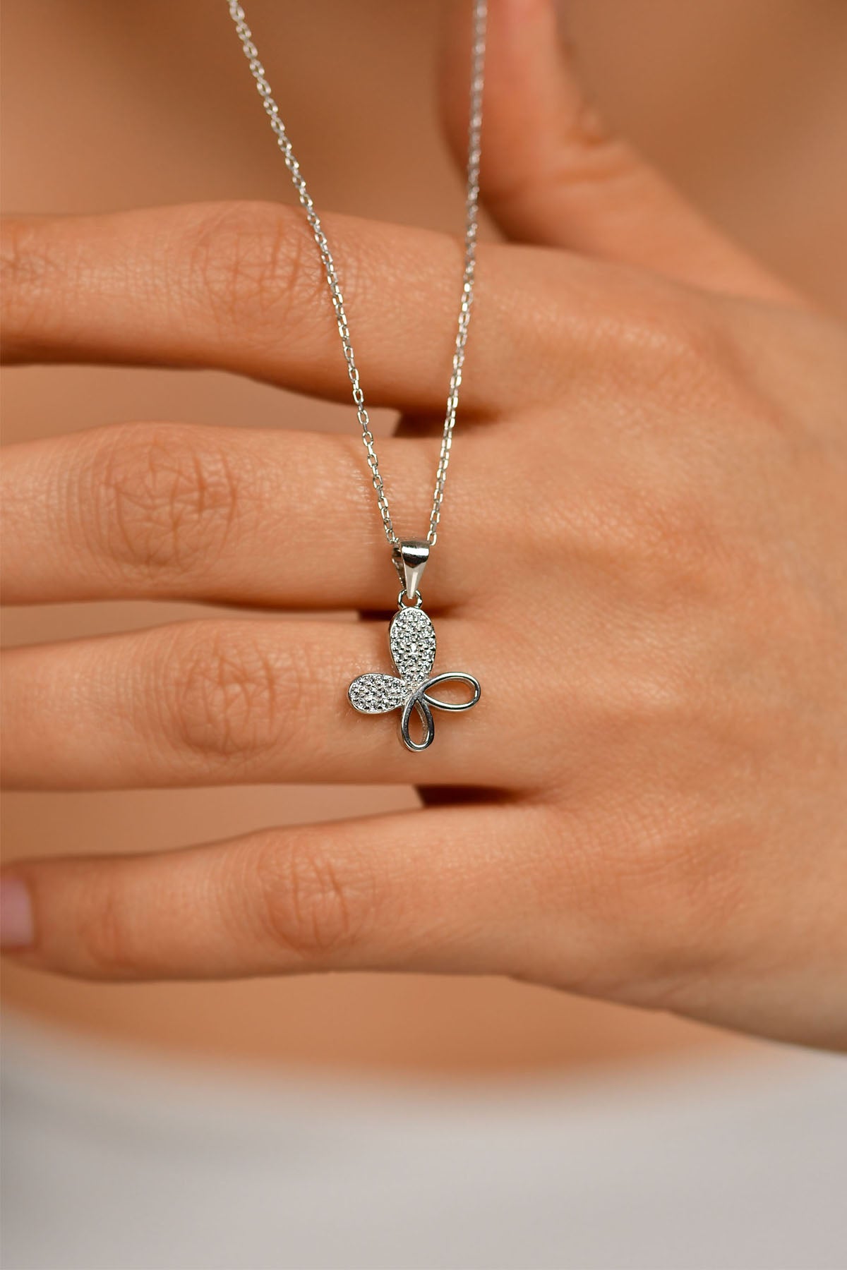 Rhodium Zircon Butterfly Necklace Pendant | 925 Silver