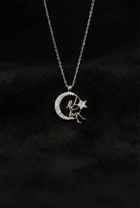 Zircon Moon & Star Girl Pendant Necklace | 925 Silver