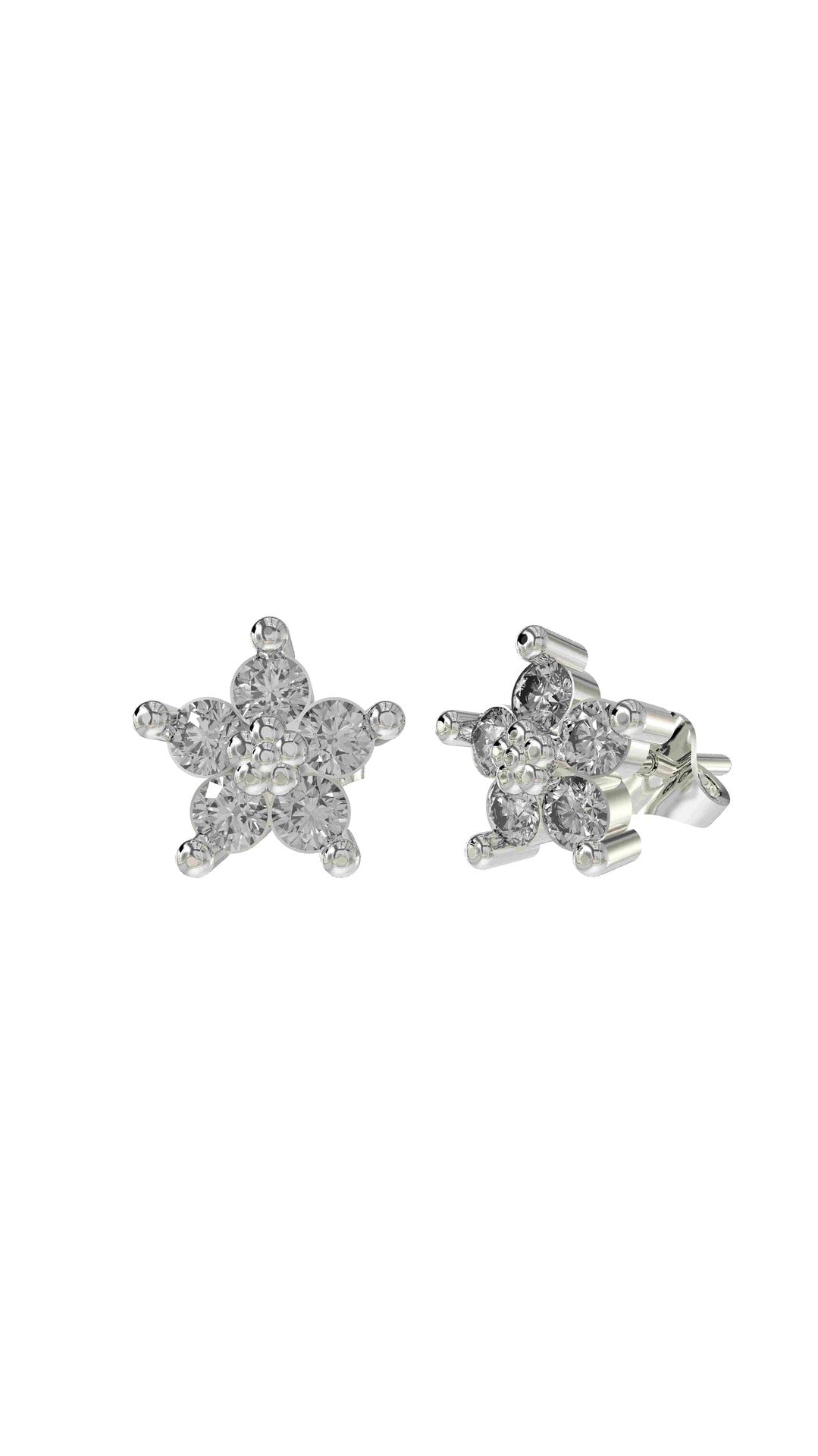 Rhodium Magnolia Flower Stud Silver Earrings with Zircon Stone