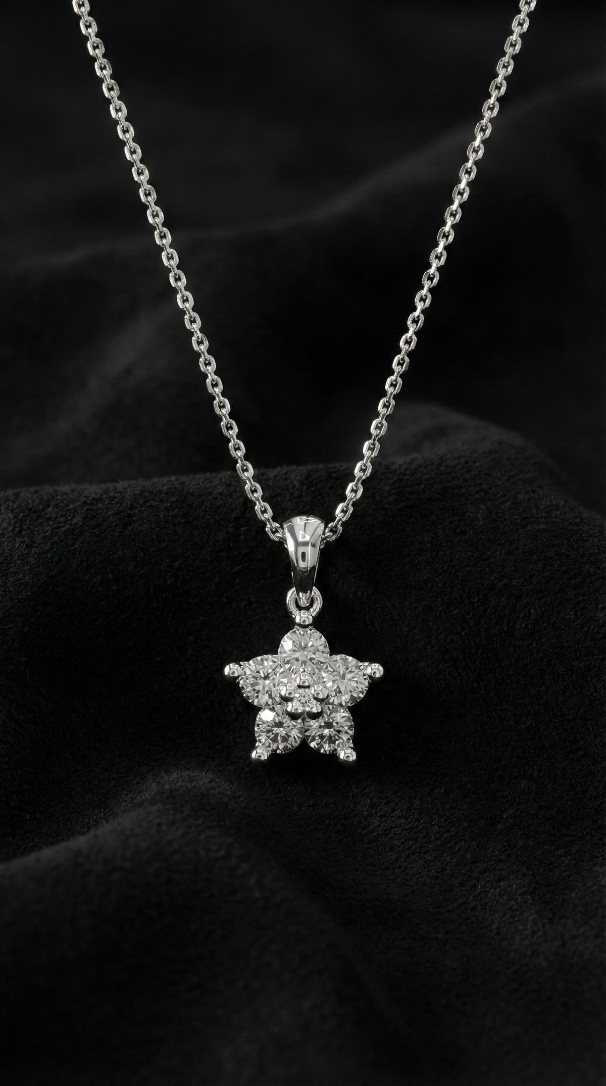 Rhodium Zircon Magnolia Flower Necklace in 925 sterling silver