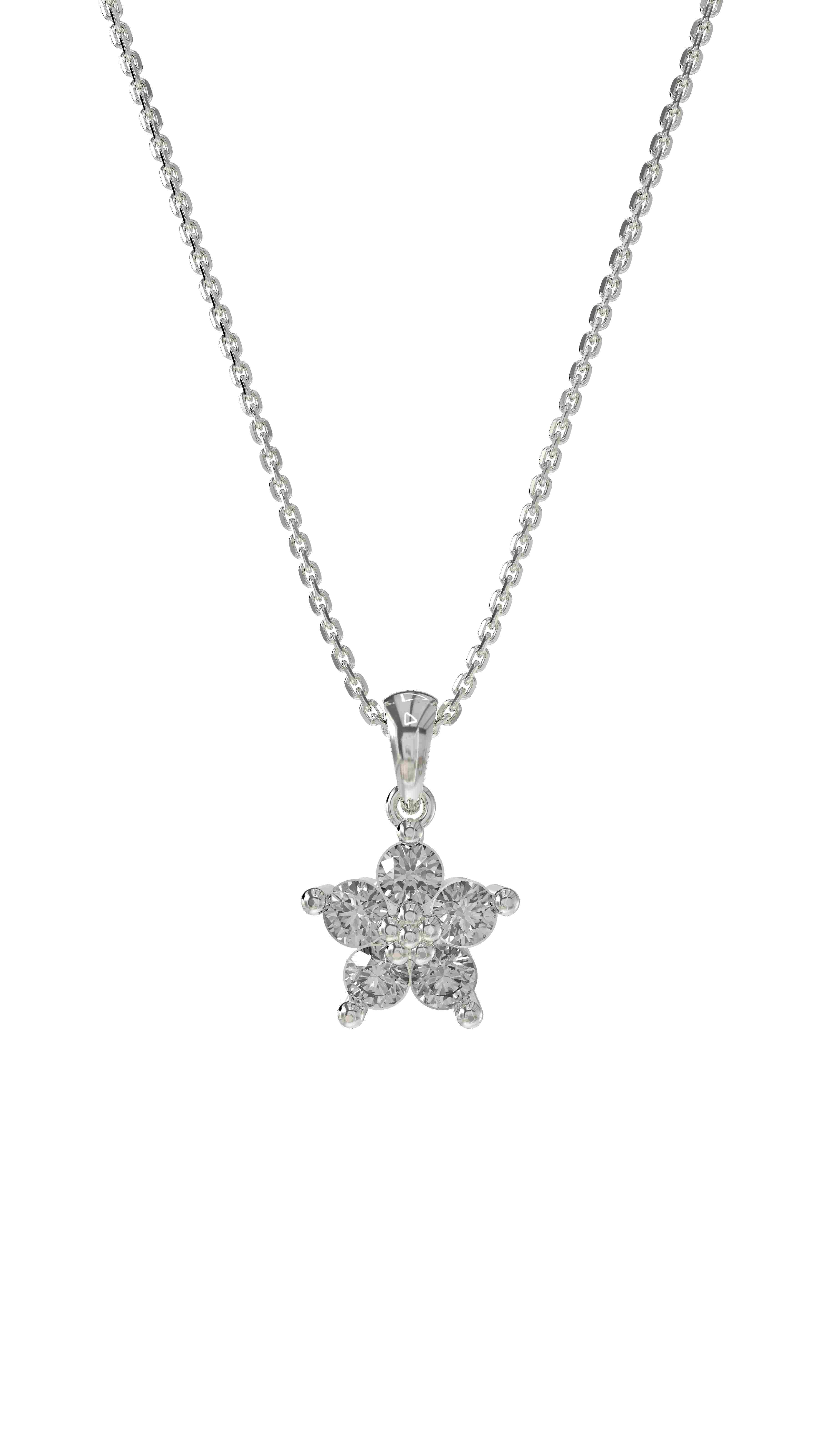 CZ Magnolia Flower Necklace Rhodium Plated Silver