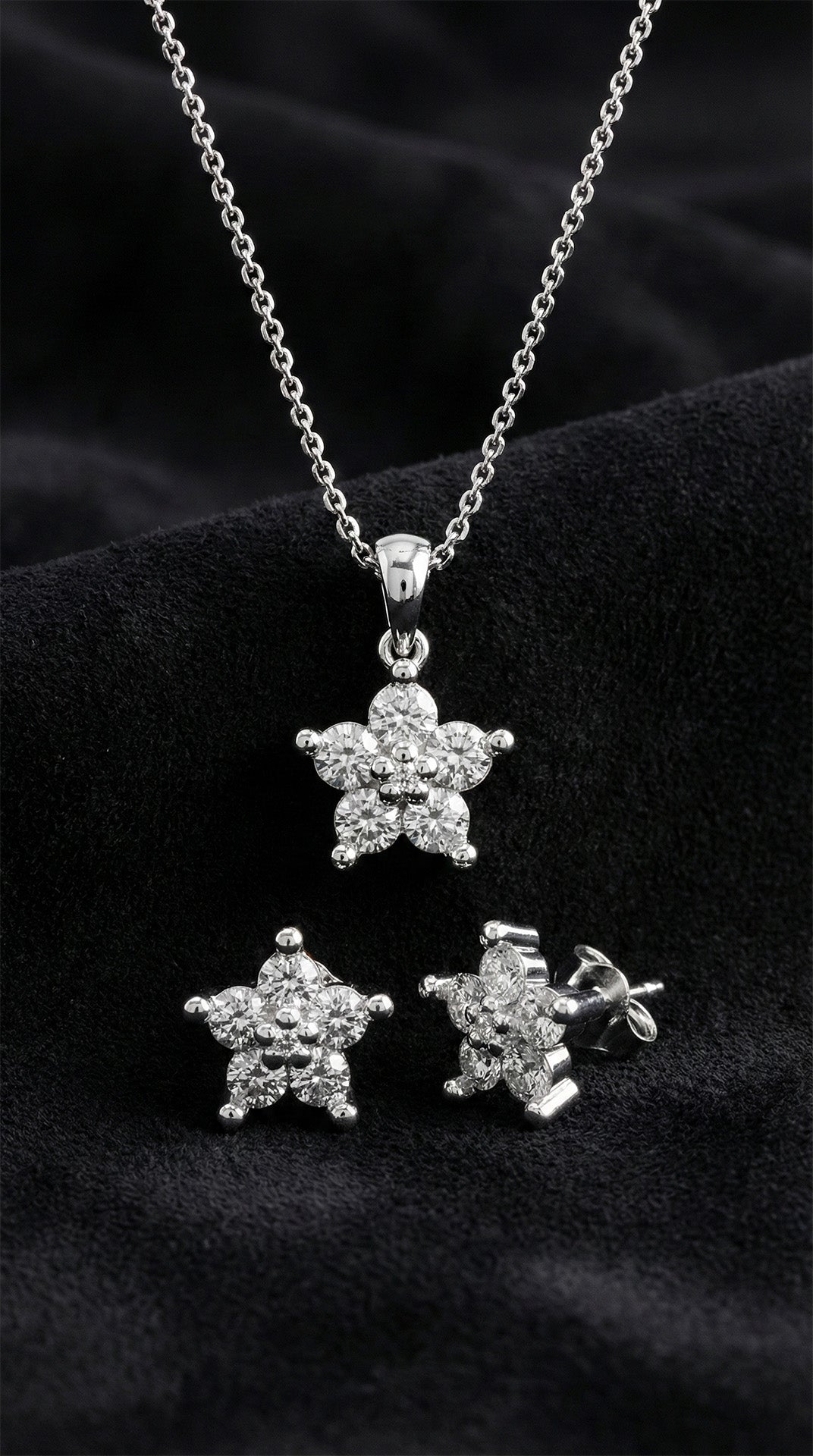 Zircon Magnolia Flower Necklace & Earrings Set in 925 sterling silver