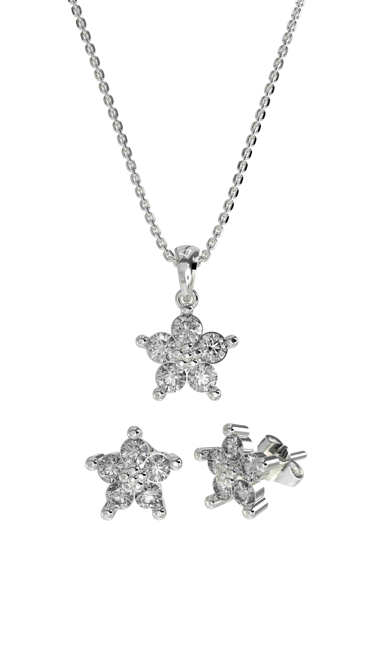 Zircon Magnolia Flower Necklace & Earrings Set in 925 sterling silver - view 4