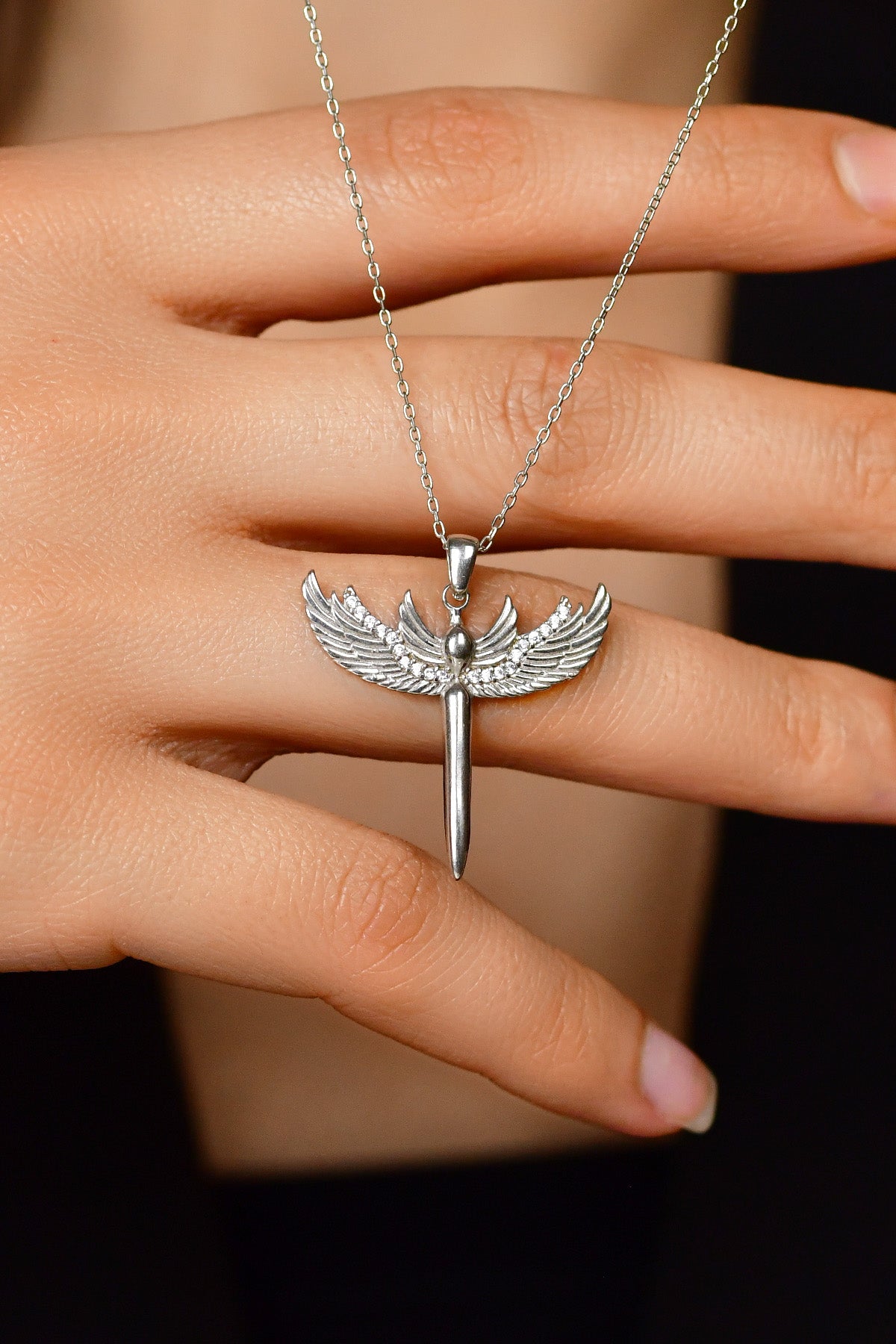 Archangel Michael Sword Necklace with Zircon | 925 Silver