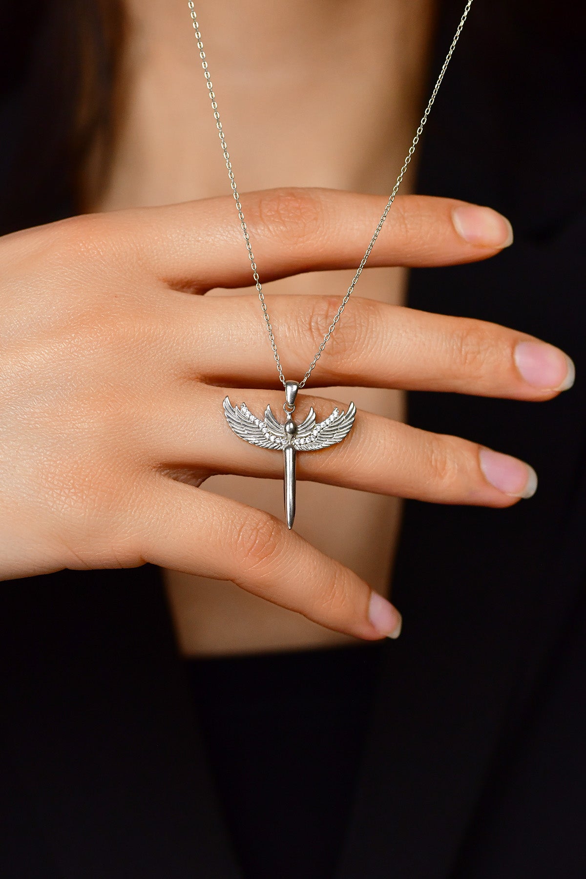 Archangel Michael Sword Necklace with Zircon | 925 Silver