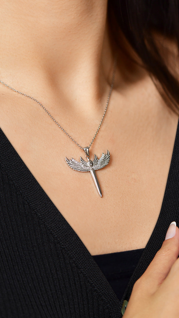 Archangel Michael Sword Necklace with Zircon | 925 Silver
