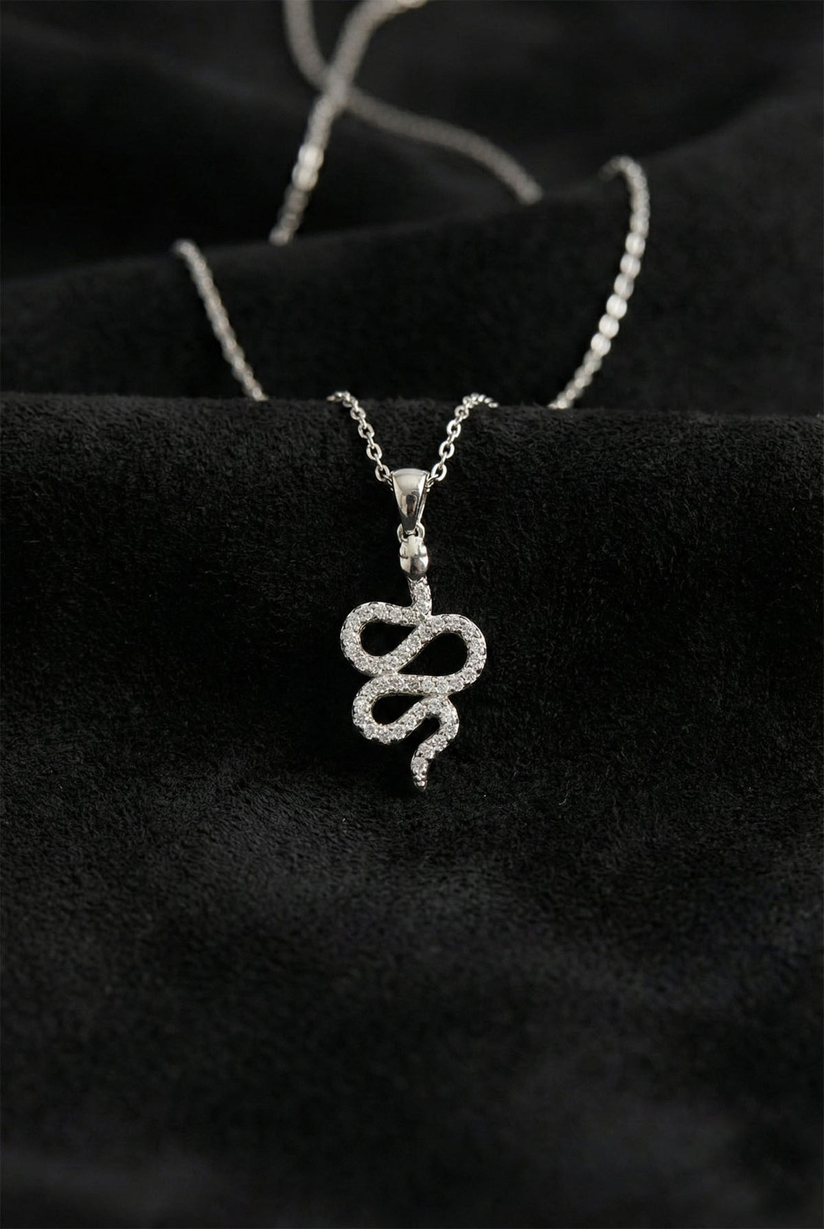Rhodium Minimal Snake Necklace with Zircon in 925 sterling silver