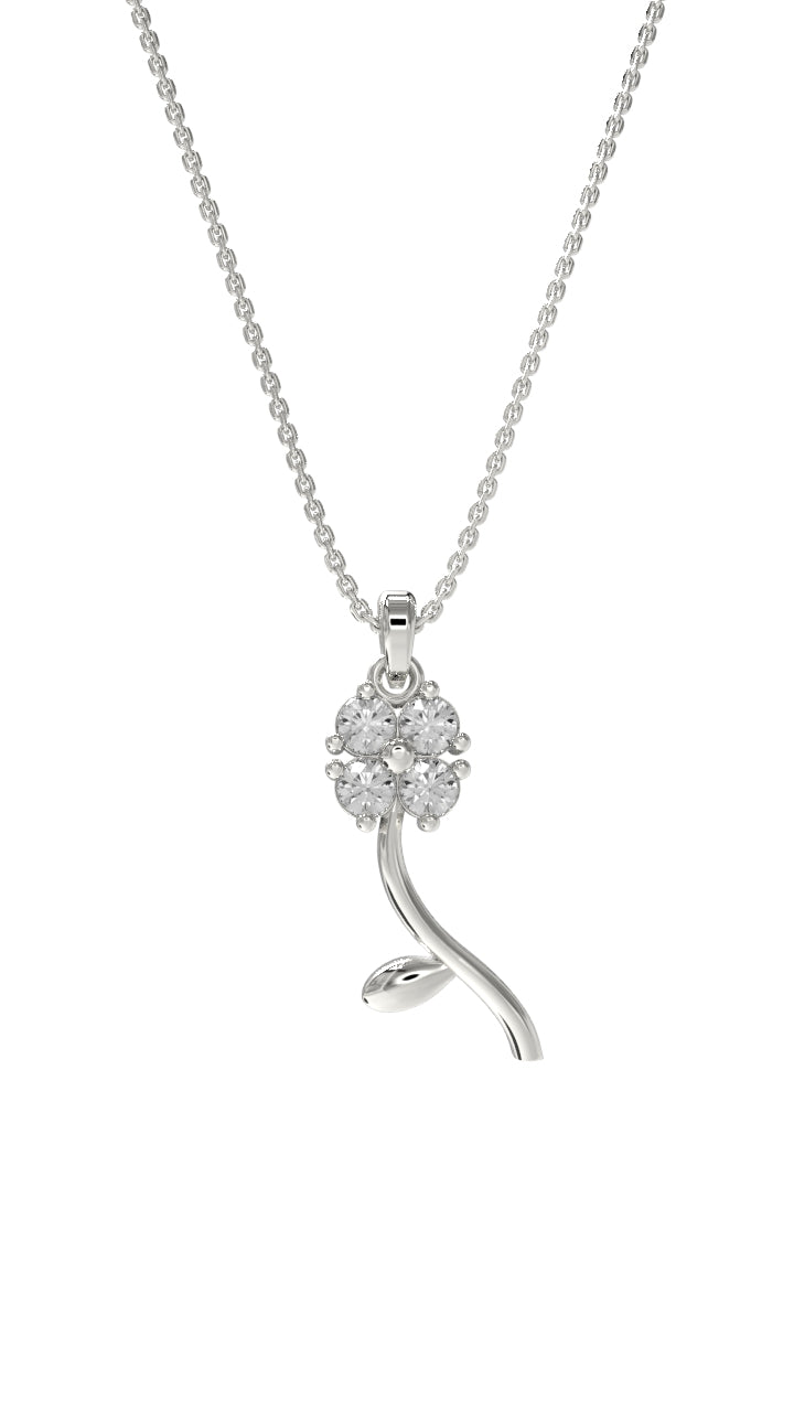 Rhodium Clover Pendant Necklace with Zircon in 925 sterling silver - view 5