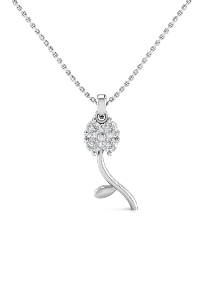 CZ Minimalist Clover Necklace Rhodium Plated Silver