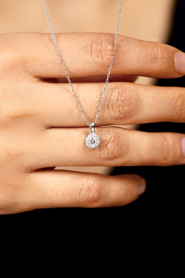 925 Sterling Silver Zircon Rhenium Plated Minimal Round Cluster Necklace