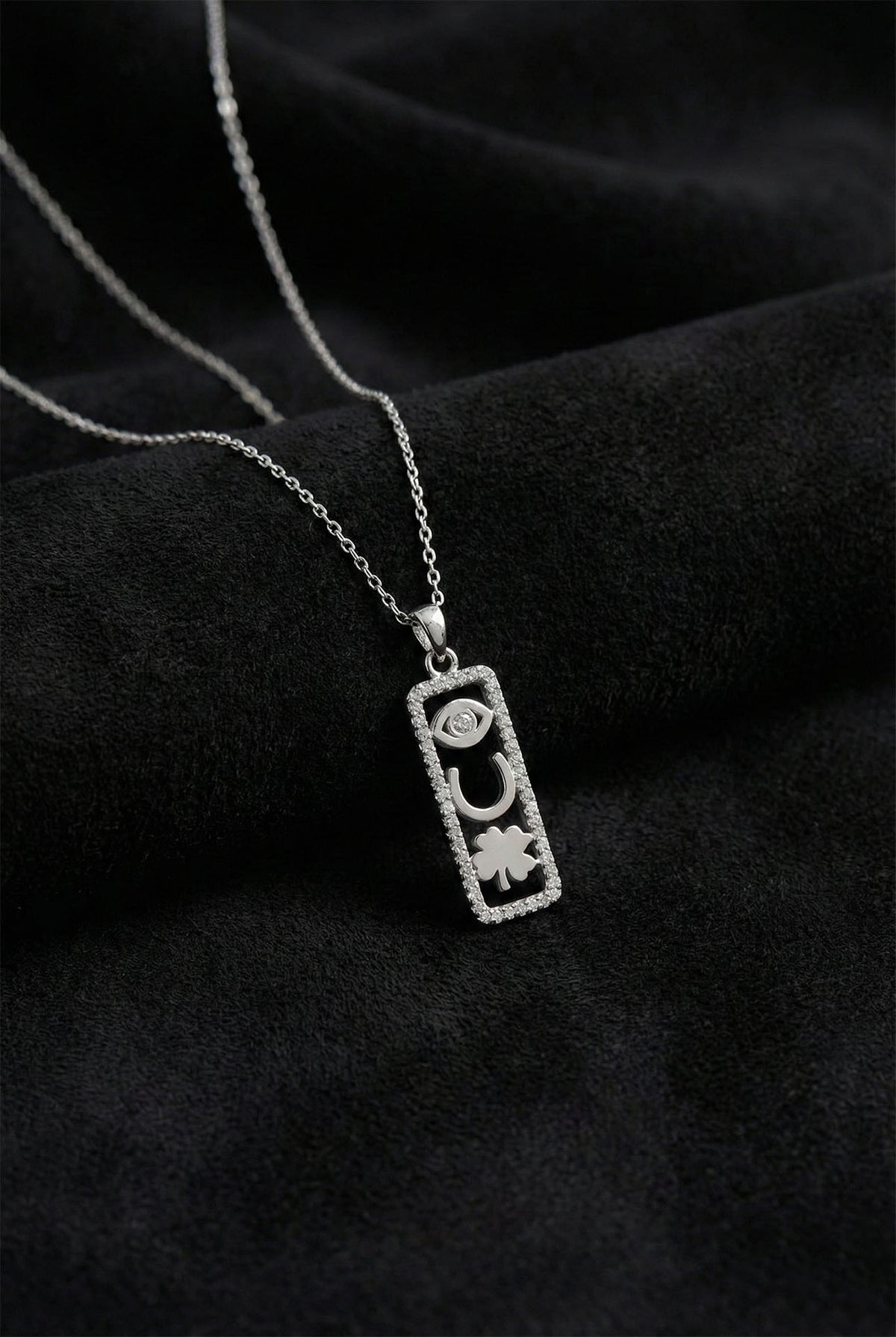 Lucky Charm Necklace Zircon Pendant, Evil Eye in 925 sterling silver