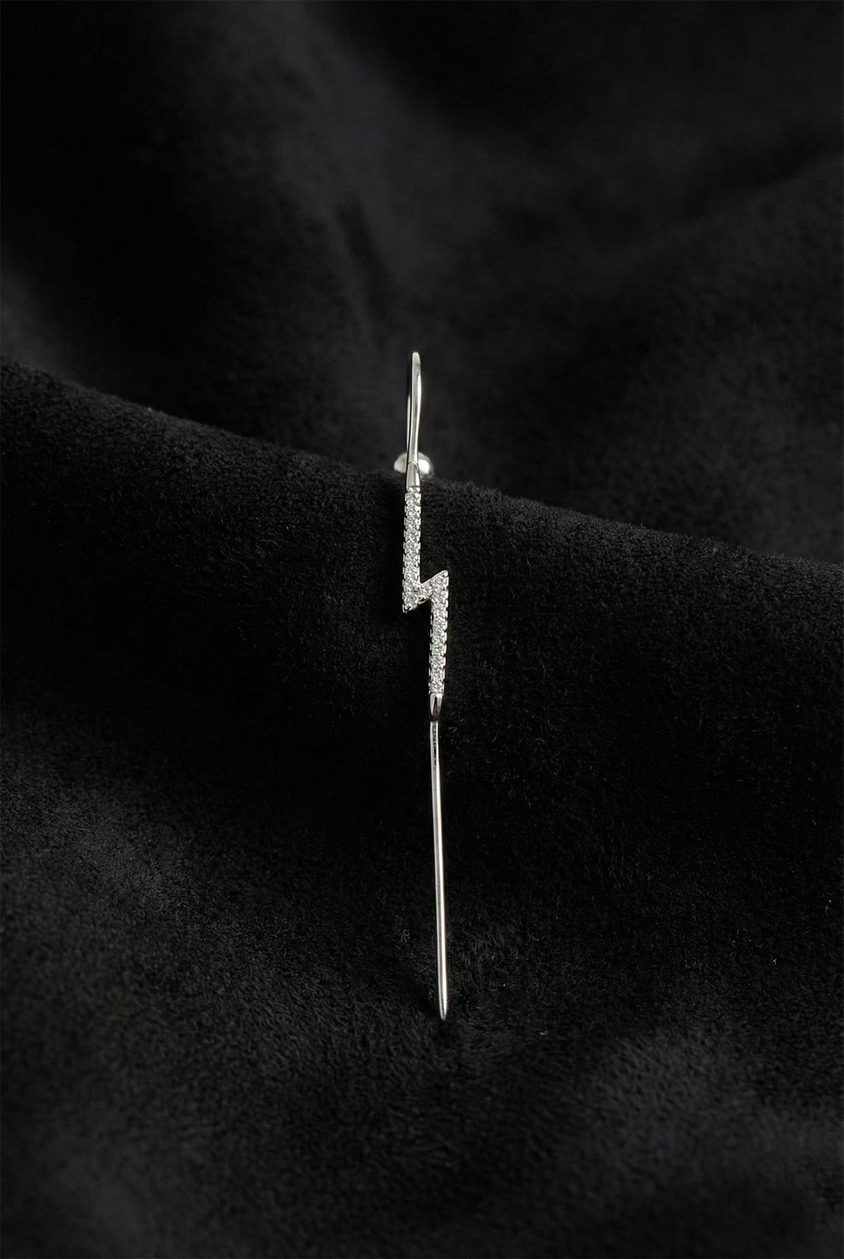 Rhodium Zircon Lightning Bolt Ear Cuff Earrings in 925 sterling silver