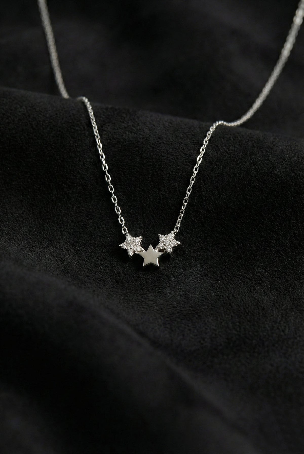 Rhodium Plated Triple Star Necklace with Zircon in 925 sterling silver