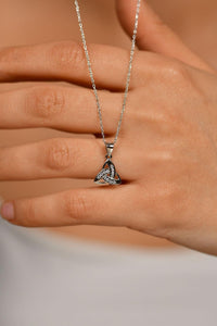 Rhodium Zircon Stone Infinity Triangle Silver Necklace