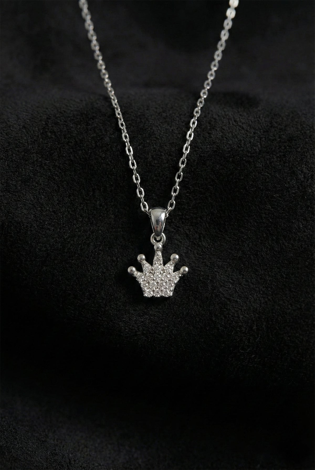 Rhodium Zircon Minimal Crown Pendant Necklace in 925 sterling silver