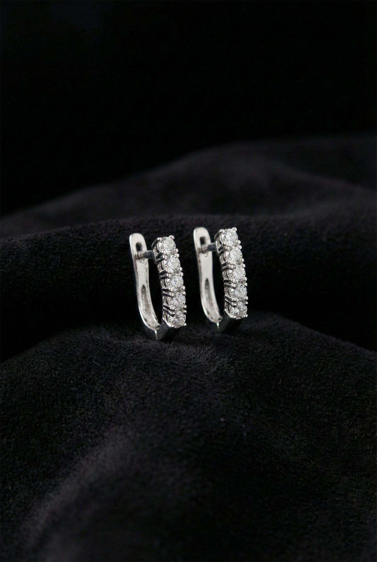 Rhodium Zircon Single Row J-Hoop Earrings Cubic in 925 sterling silver