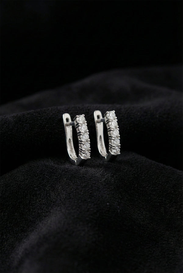 Rhodium Zircon Single Row J-Hoop Earrings Cubic | 925 Silver