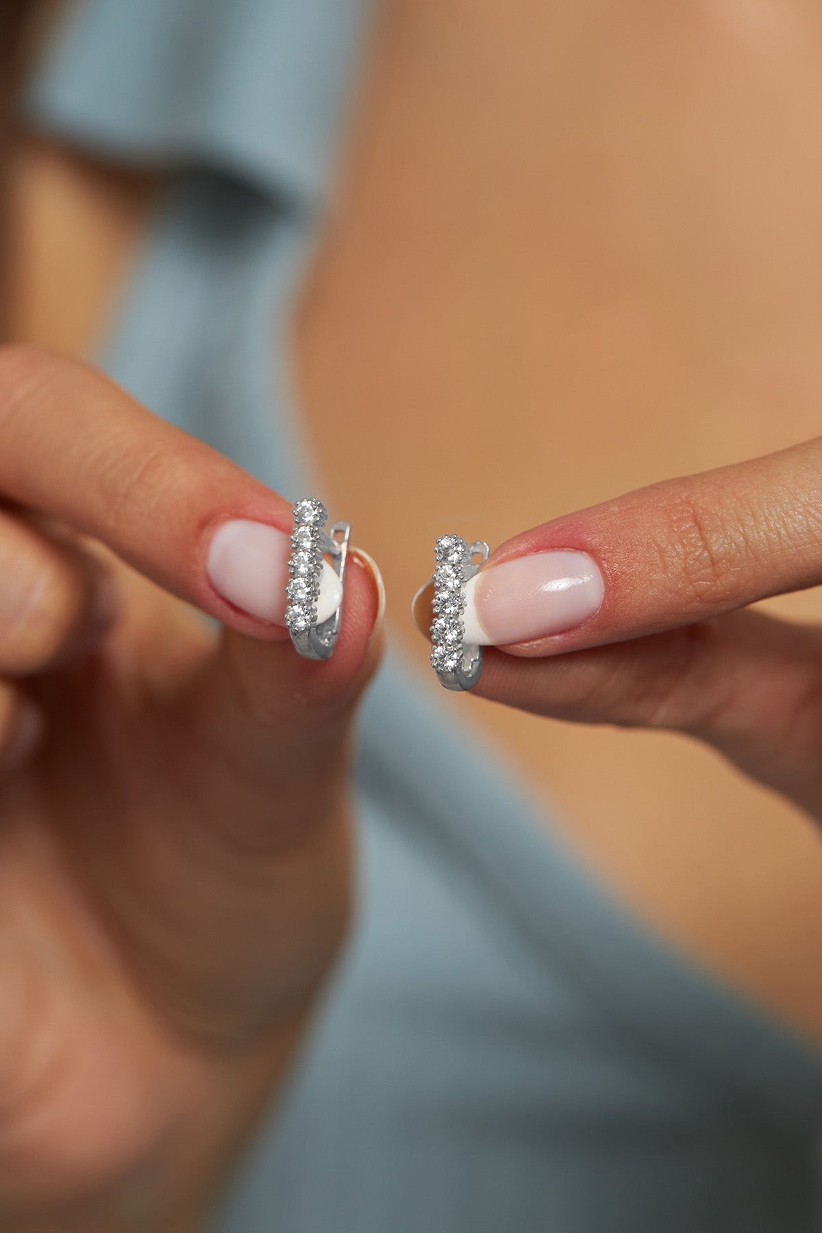 Rhodium Zircon Single Row J-Hoop Earrings Cubic | 925 Silver