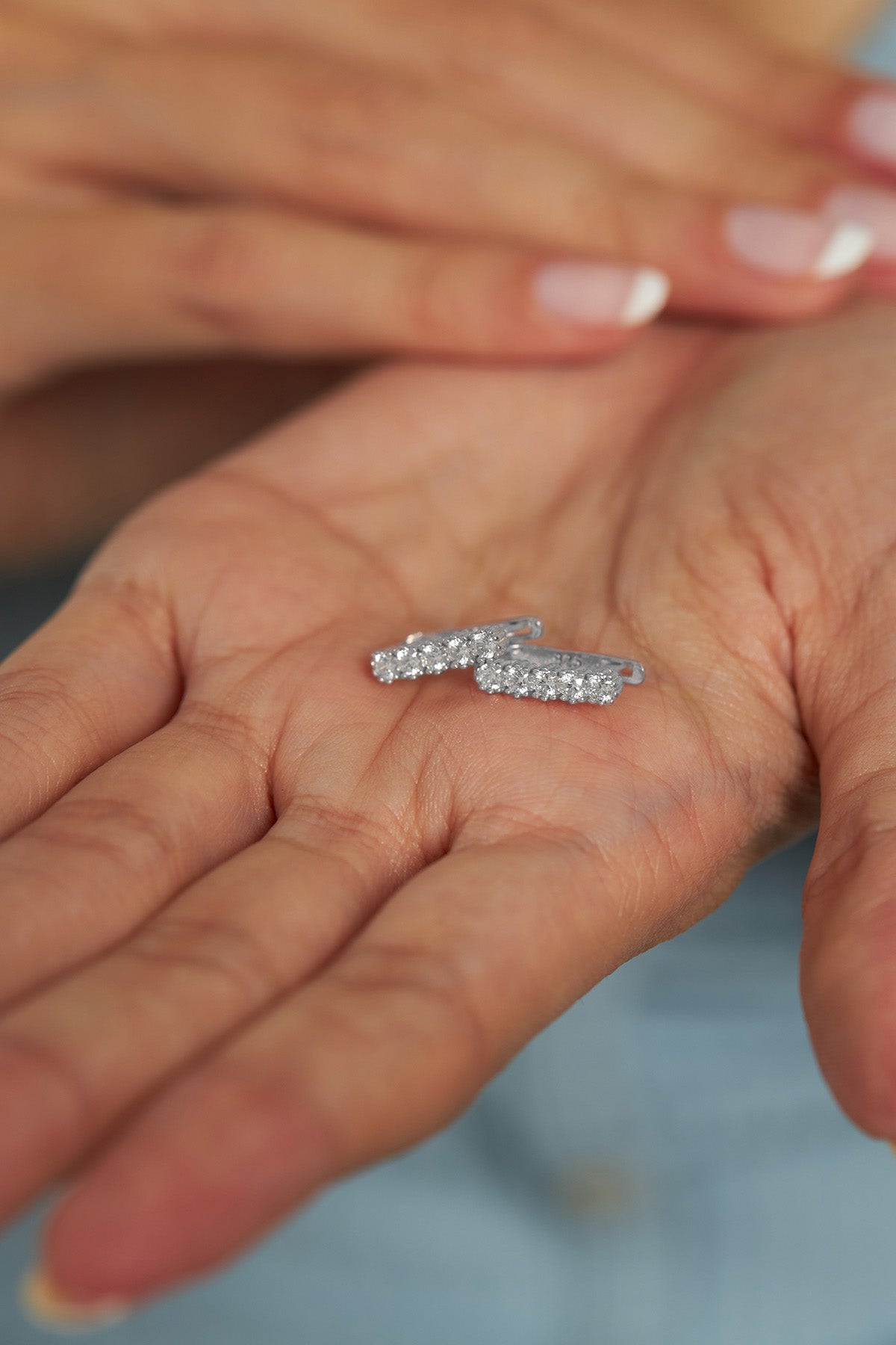 Rhodium Zircon Single Row J-Hoop Earrings Cubic | 925 Silver