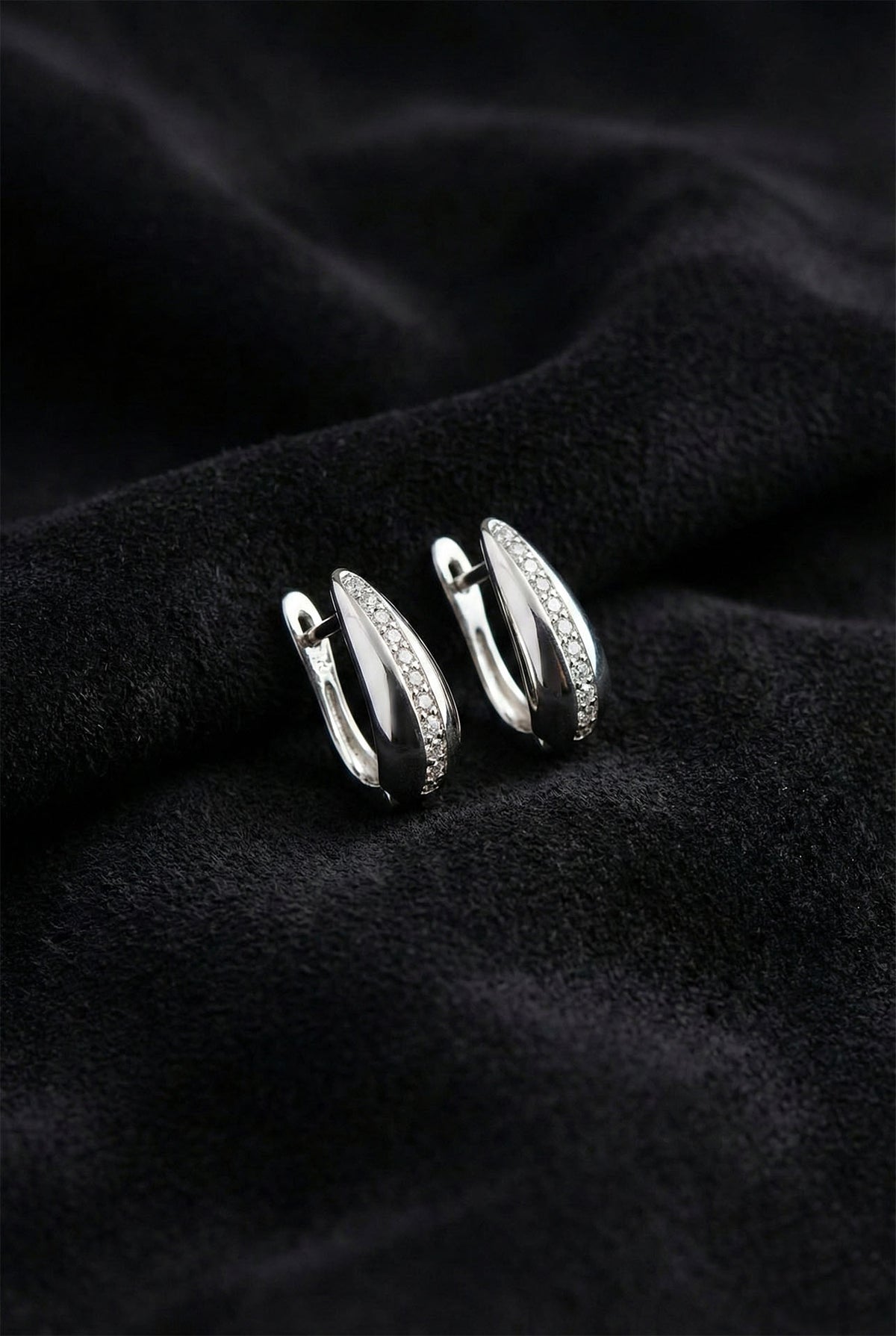 Rhodium Zircon Single Row J-Hoop Earrings in 925 sterling silver