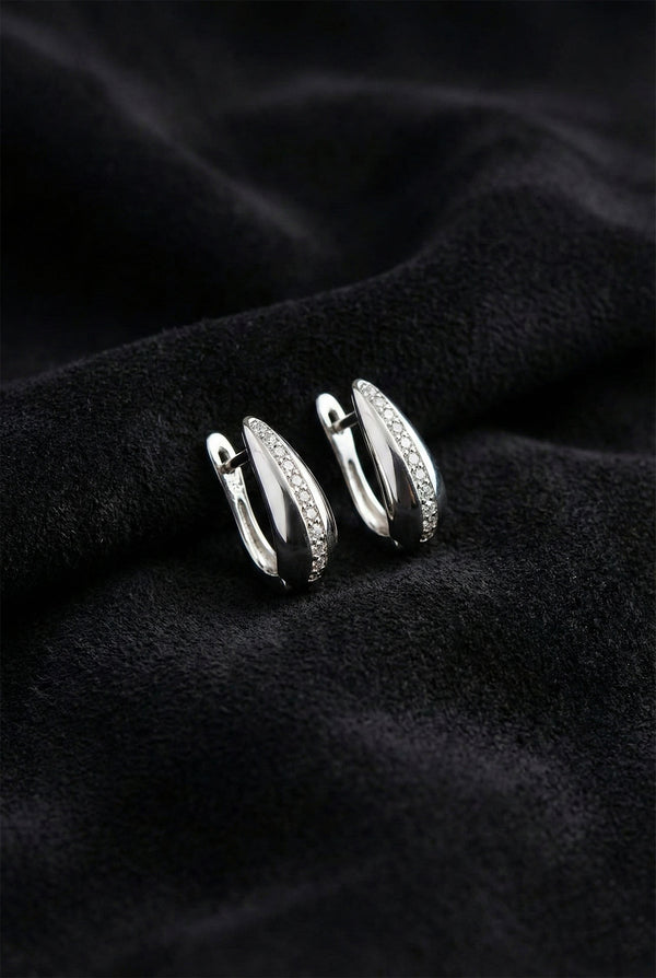 Rhodium Zircon Single Row J-Hoop Earrings | 925 Silver