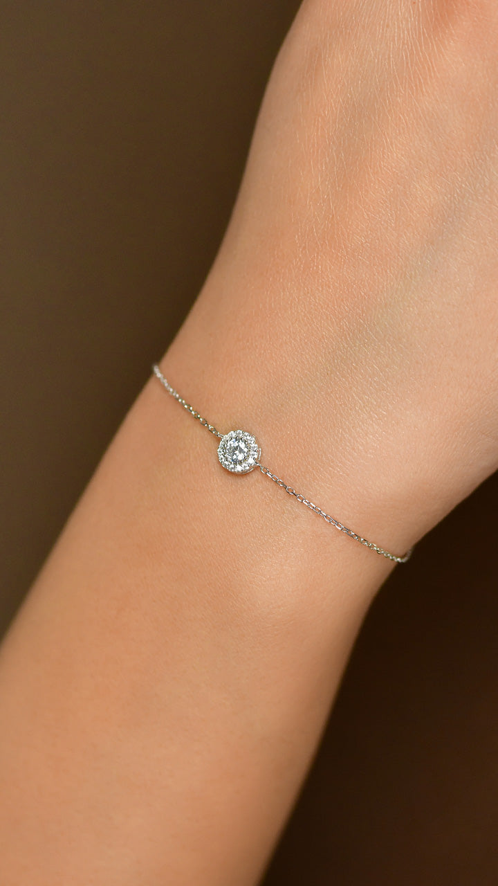 Halo Solitaire, Dainty Zircon Chain Bracelet | 925 Silver
