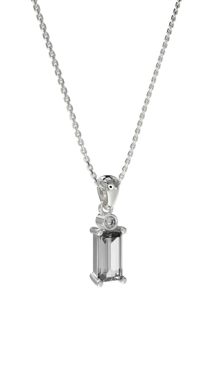 925 Sterling Silver Zircon Rhodium Solitaire Baguette Necklace