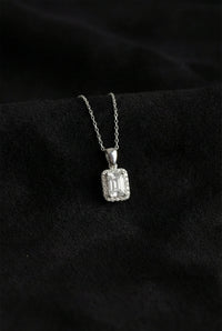 Emerald Cut Solitaire Zircon Necklace | 925 Silver