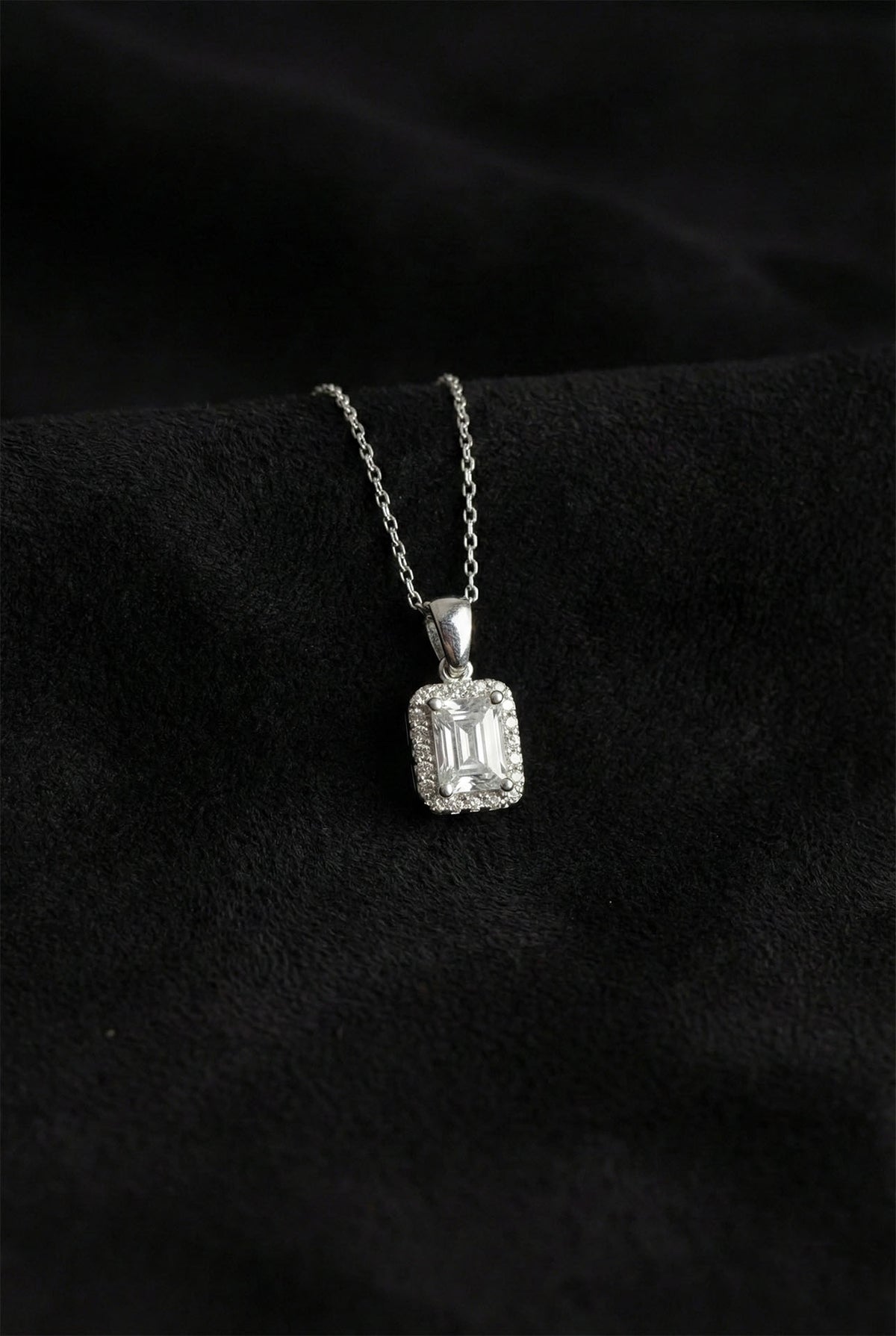 Emerald Cut Solitaire Zircon Necklace in 925 sterling silver