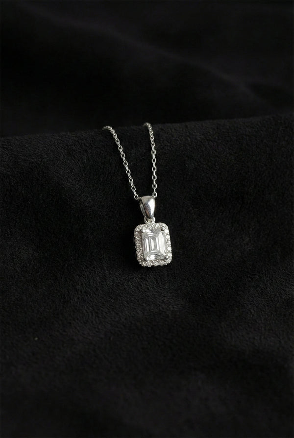 Emerald Cut Solitaire Zircon Necklace | 925 Silver