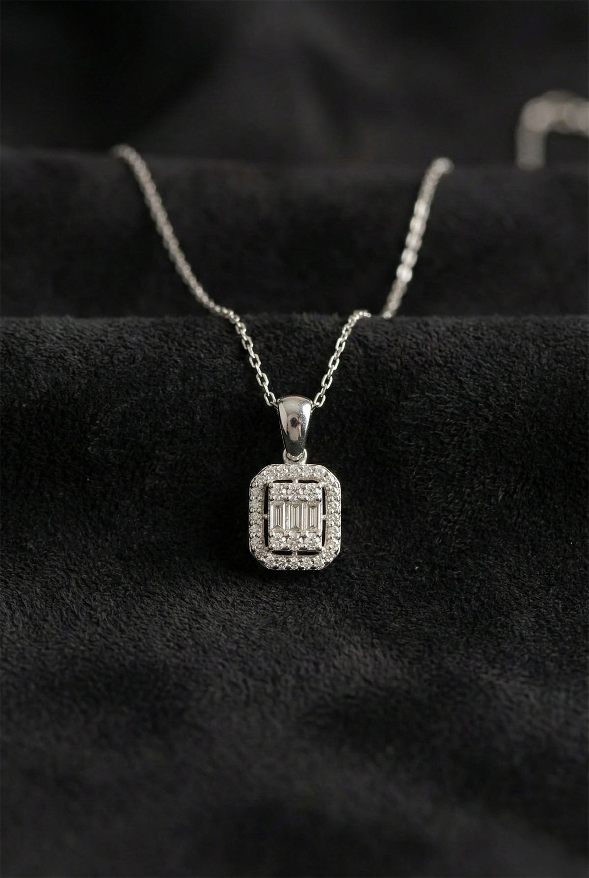 Rhodium Three-Row Baguette Zircon Necklace in 925 sterling silver