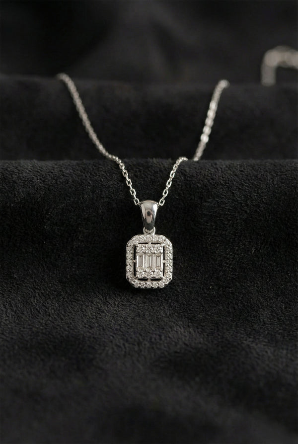 Rhodium Three-Row Baguette Zircon Necklace | 925 Silver