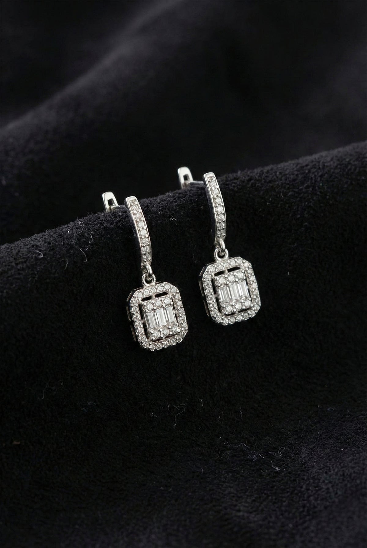 Zircon Three-Row Dangling Baguette Earrings in 925 sterling silver