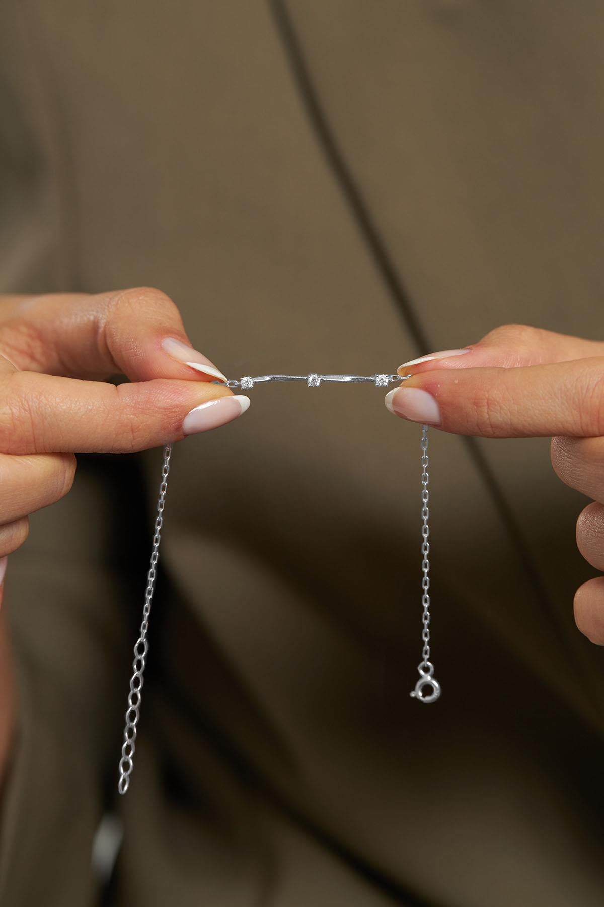 CZ Three Minimalist Bracelet Rhodium Plated Silver