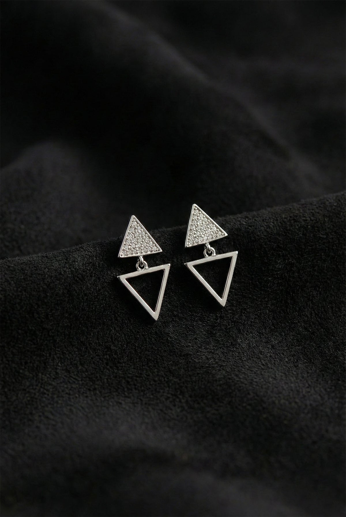 Rhodium Zircon Triangle Stud Earrings in 925 sterling silver