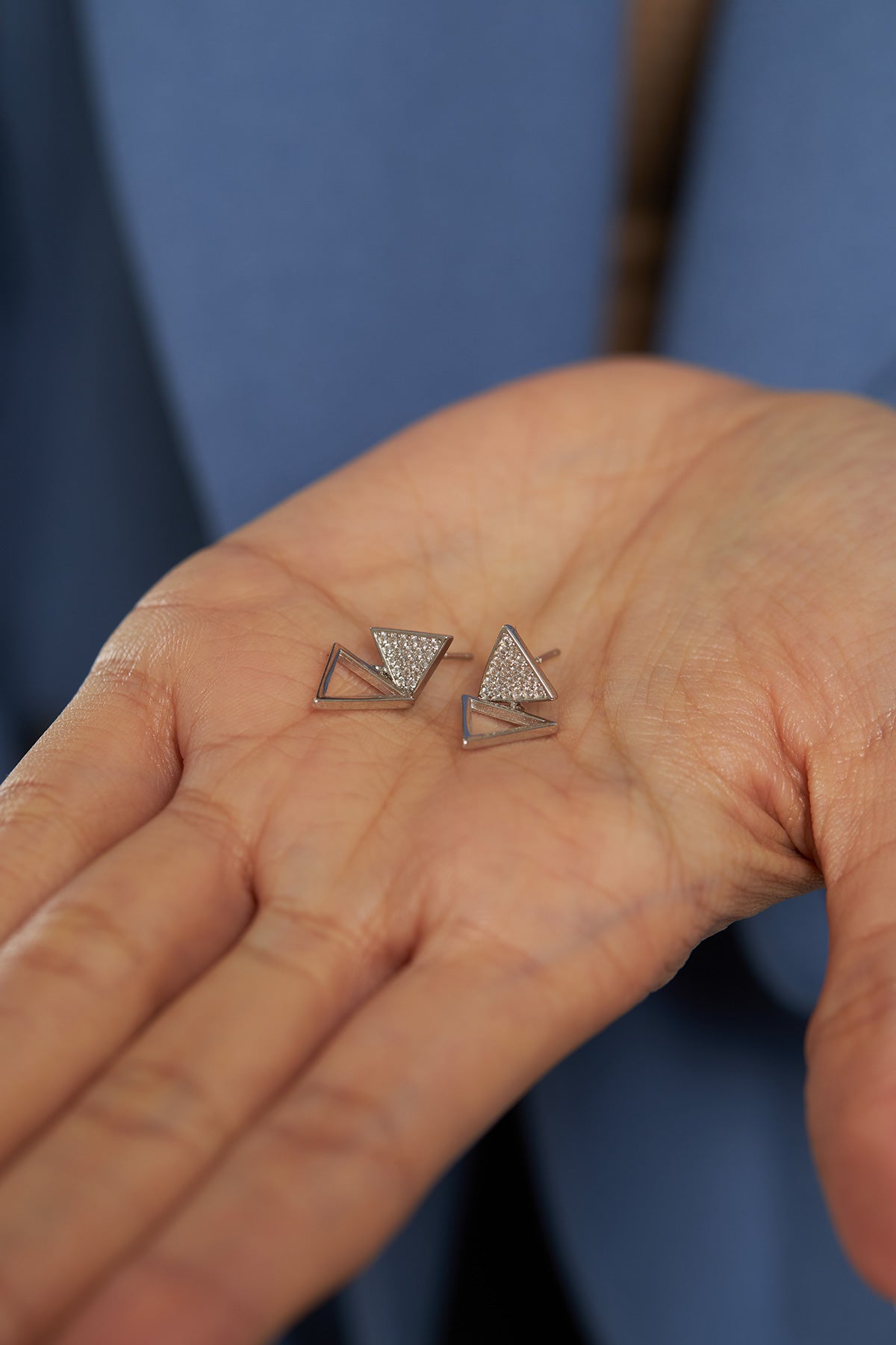 Rhodium Zircon Triangle Stud Earrings | 925 Silver