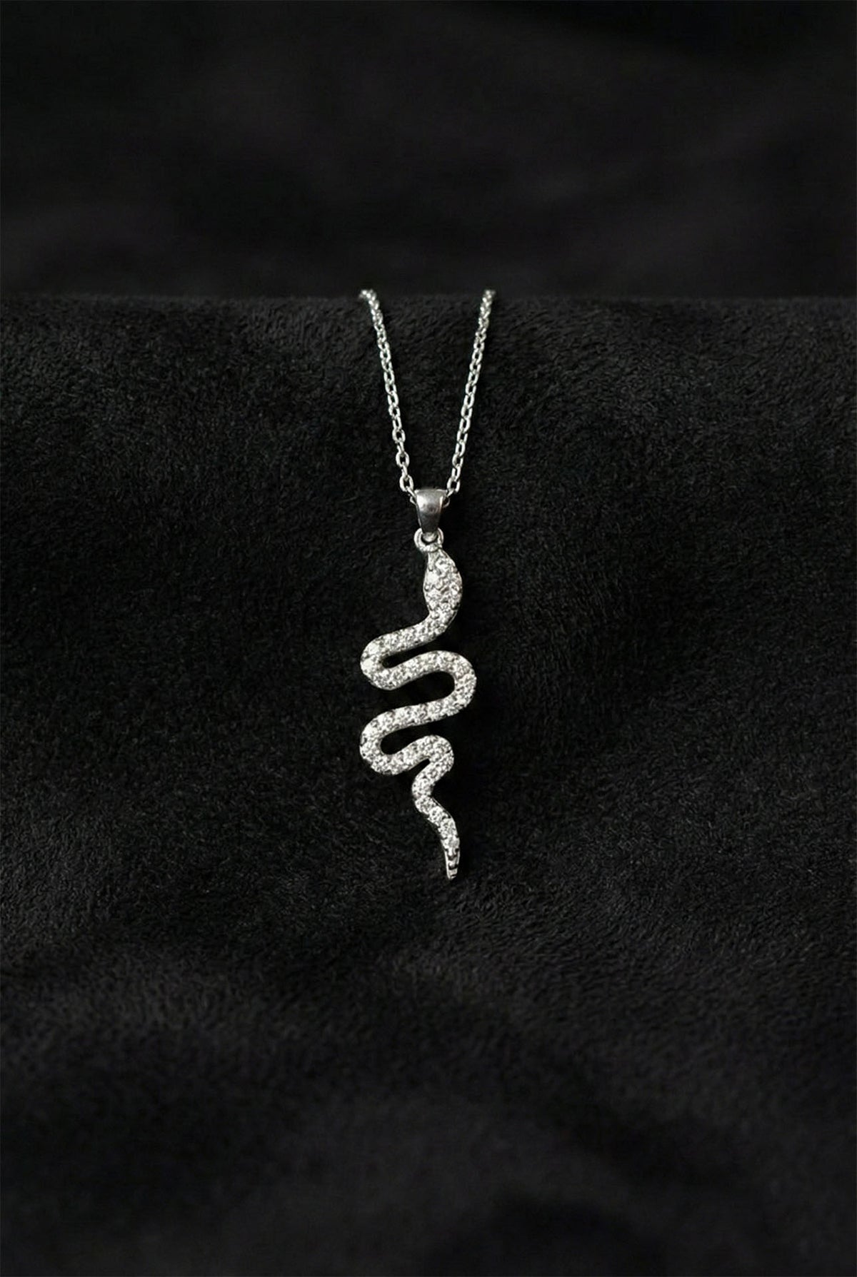 Rhodium Snake Necklace with Zircon in 925 sterling silver