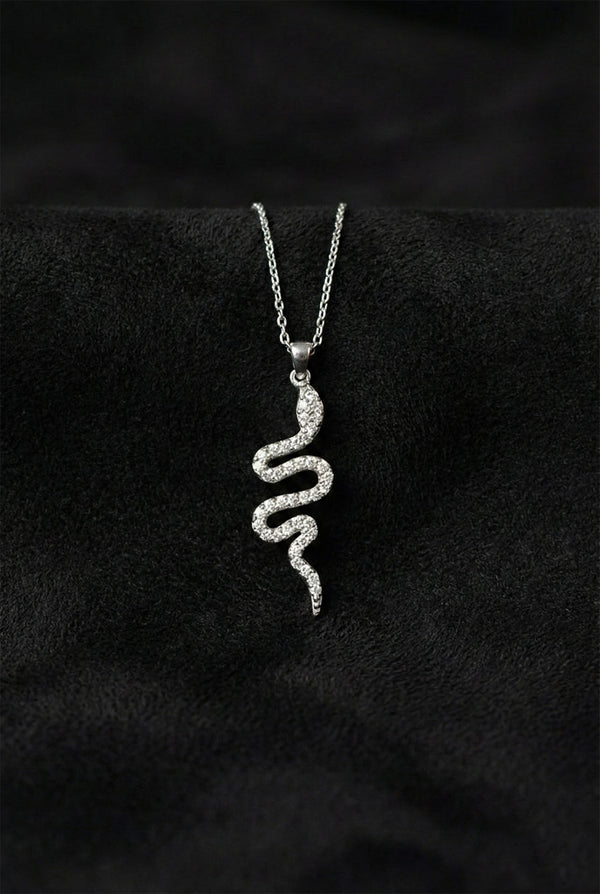 Rhodium Snake Necklace with Zircon | 925 Silver