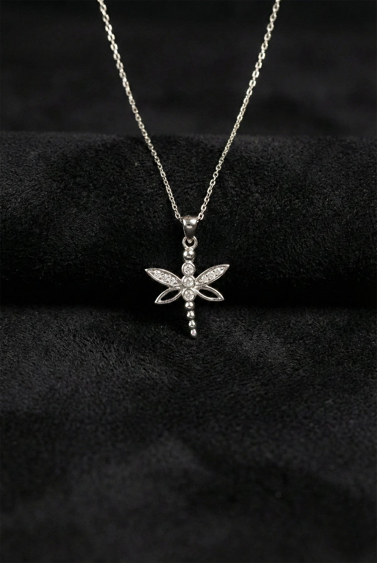 Rhodium Plated Dragonfly Necklace with Zircon in 925 sterling silver
