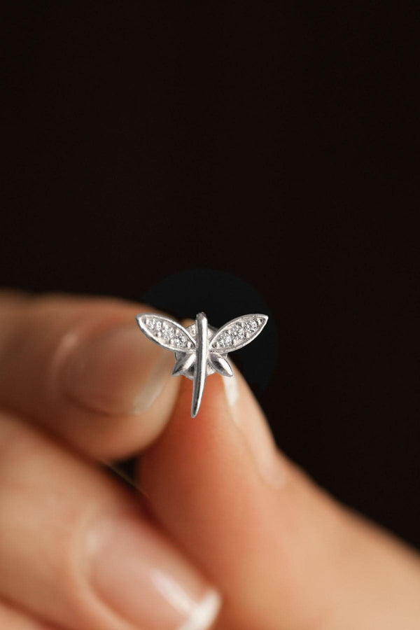 Zirkon Taşlı Rodyum Yusufcuk Minimal Çivili Gümüş Küpe