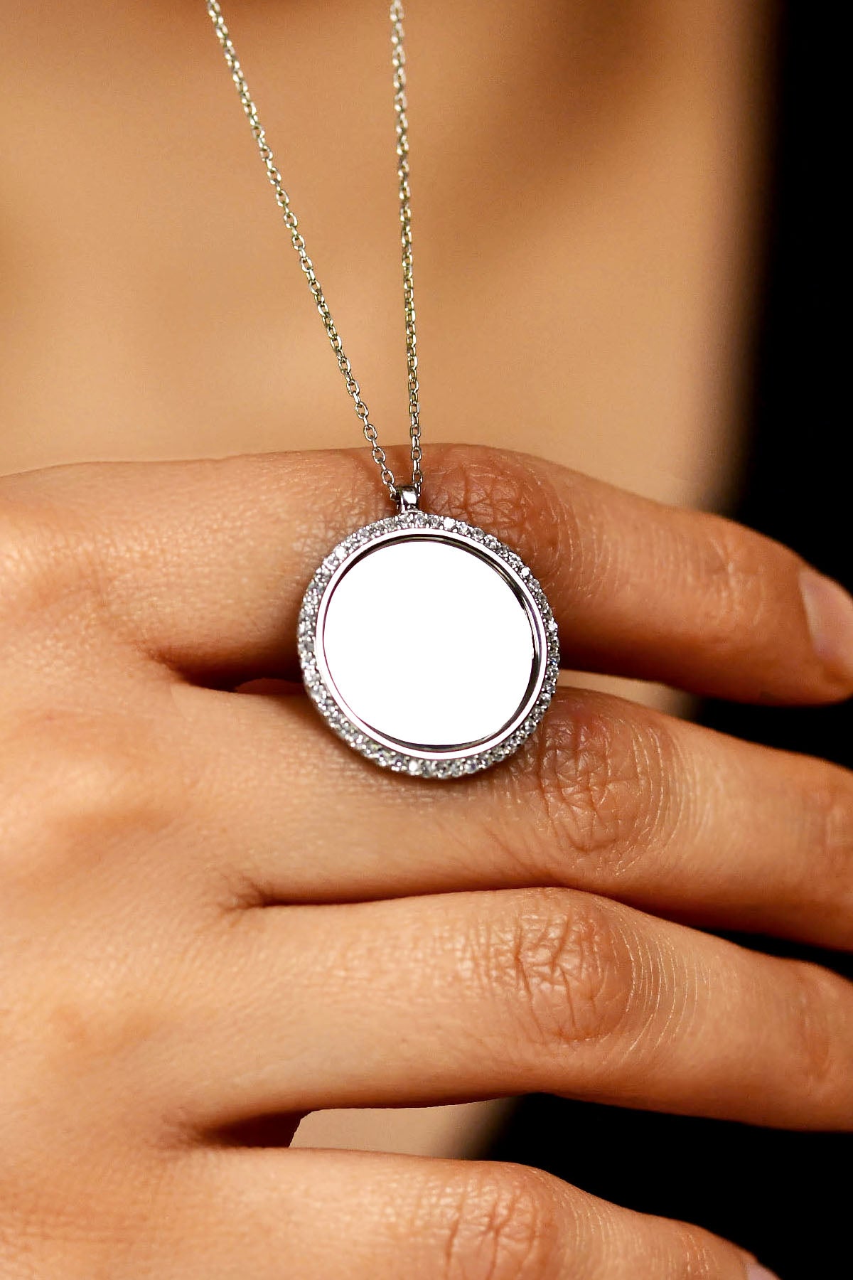Rhodium Plated Zircon Round Name Necklace 2 | 925 Silver