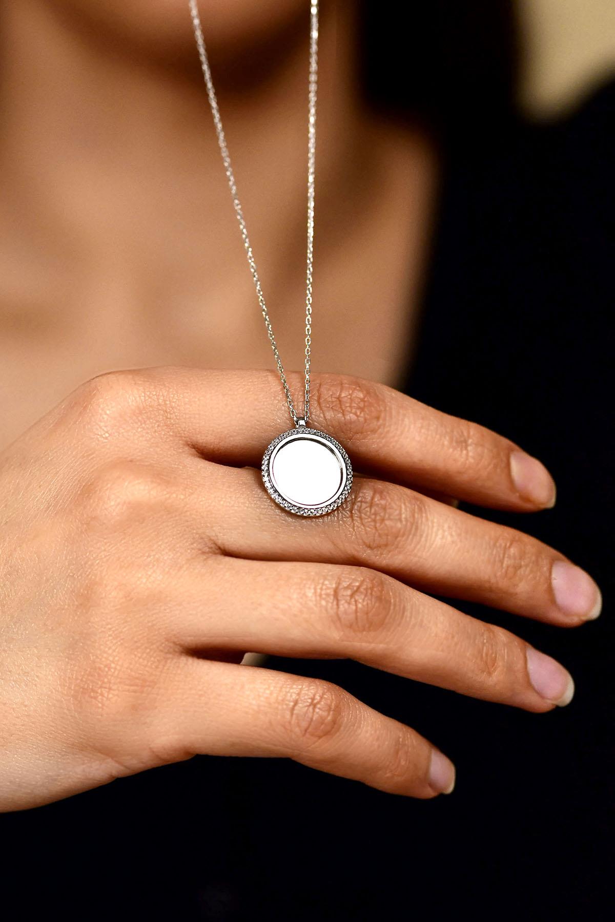 CZ Small Round Personalized Necklace Rhodium Plated Silver