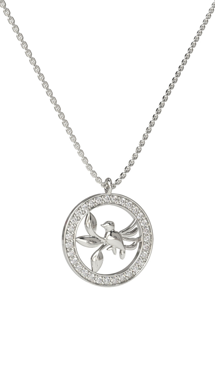 Rhodium Zircon Bird in Circle Pendant Necklace in 925 sterling silver - view 4