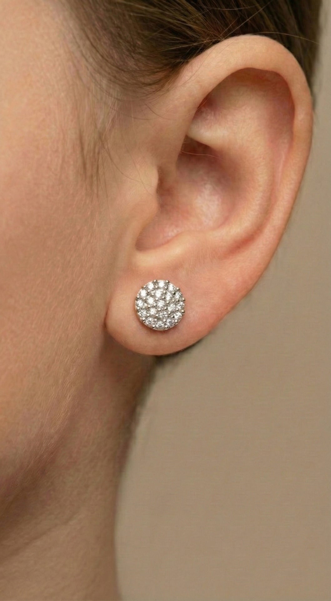 CZ Round Minimalist Stud Earrings Rhodium Plated Silver