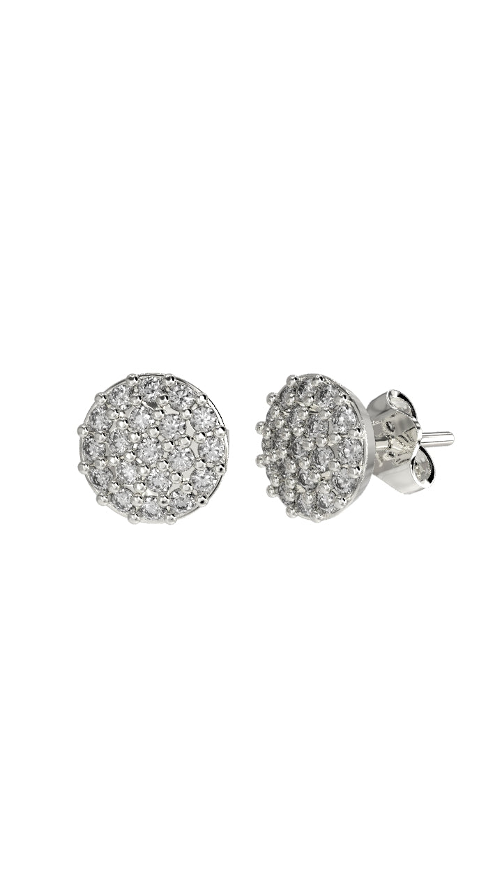 CZ Round Minimalist Stud Earrings Rhodium Plated Silver